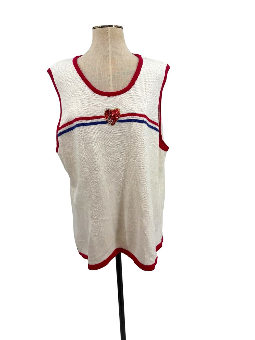 Storybook Knits America the Beautiful Patriotic Sweater Tank Heart Flag 3X NWT